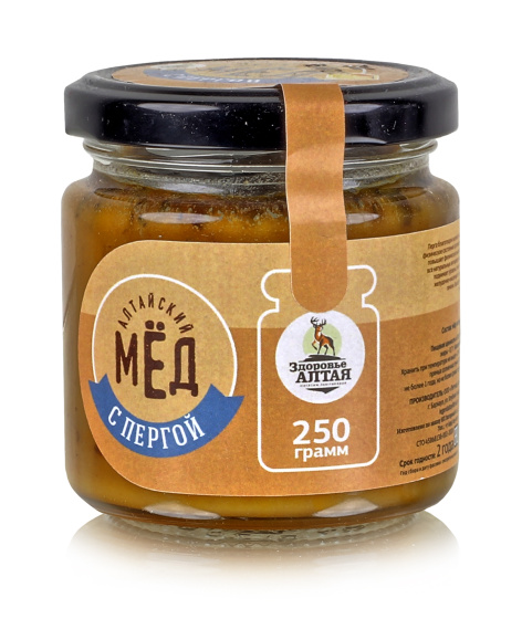 Мед / алтайский / натуральный / цветочный / С пергой / стекло 250гр.