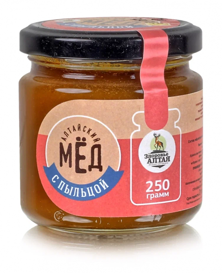 Мед / алтайский / натуральный / цветочный / С пыльцой / стекло 250гр.