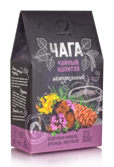 ЧАГА с кедровой шишкой, душицей и зверобоем, 80гр. чаговый чай
