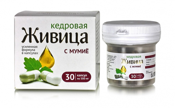 Живица кедровая 30% с мумие, 30 капсул по 0,5 г.