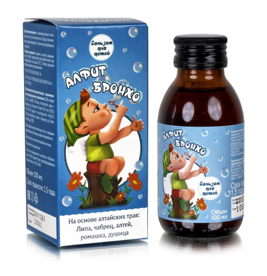 Бальзам детский Алфит бронхо, 100 мл / при бронхите / детям при простуде / ОРВи, грипп / першение во рту