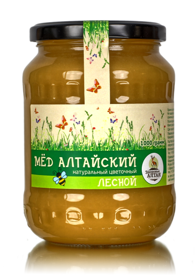 Мед Лесной  ( стекло 1000 гр. )  насыщенный, терпкий - один из элитных Алтайских медов