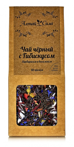 Чай чёрный с ГИБИСКУСОМ, плодами барбариса и васильком, 80 г