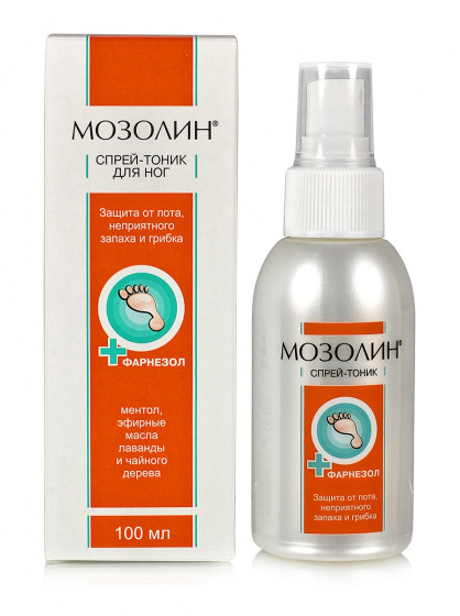 Мозолин спрей-тоник для ног (с фарнезолом) 100мл. Защита от пота, запаха, грибка