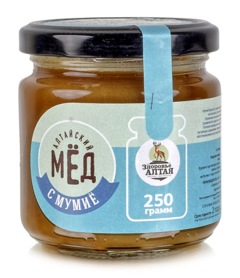 Алтайский мед с мумие, стекло 250гр фульвовые кислоты Здоровье Алтая
