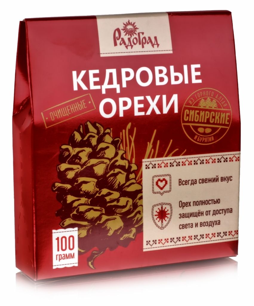 Кедровые орехи (ядро) в вакуумной упаковке и коробке 100 гр.