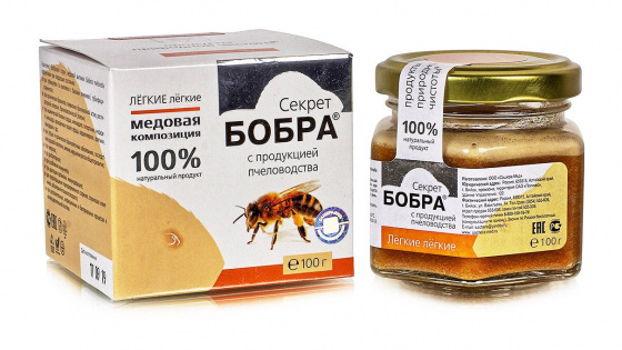 Медовая композиция «Секрет бобра»® с продукцией пчеловодства. Легкие легкие. 100г. Сашера-Мед