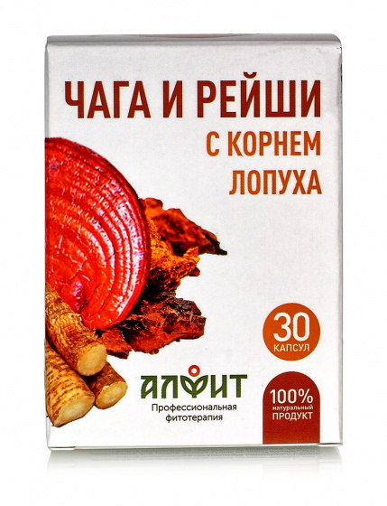Гриб Чага гриб рейши и корень лопуха в капсулах концентрат на растительном сырье, 30 капсул