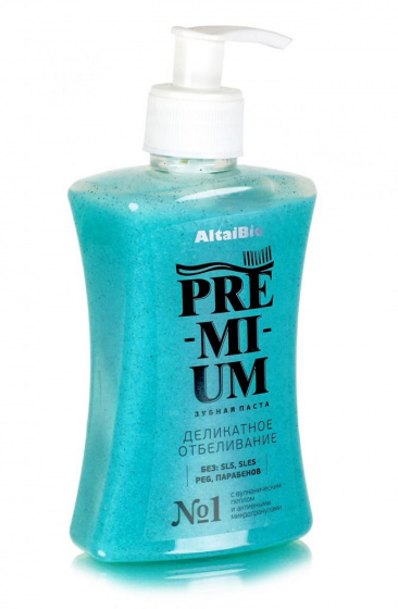 Премиальная отбеливающая зубная паста 300 гр / Altaibio PREMIUM / Алтайбио / гелевая зубная паста с вулканическим пеплом и микрогранулами