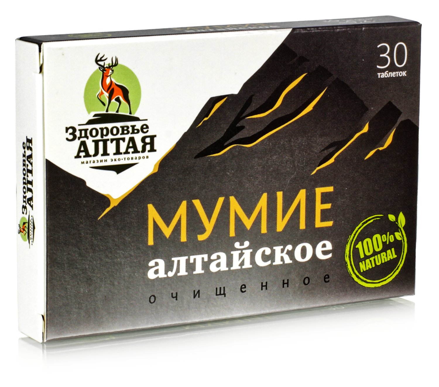 Мумие алтайское натуральное в таблетках Здоровье Алтая 30 таб шиладжит Бальзам гор 