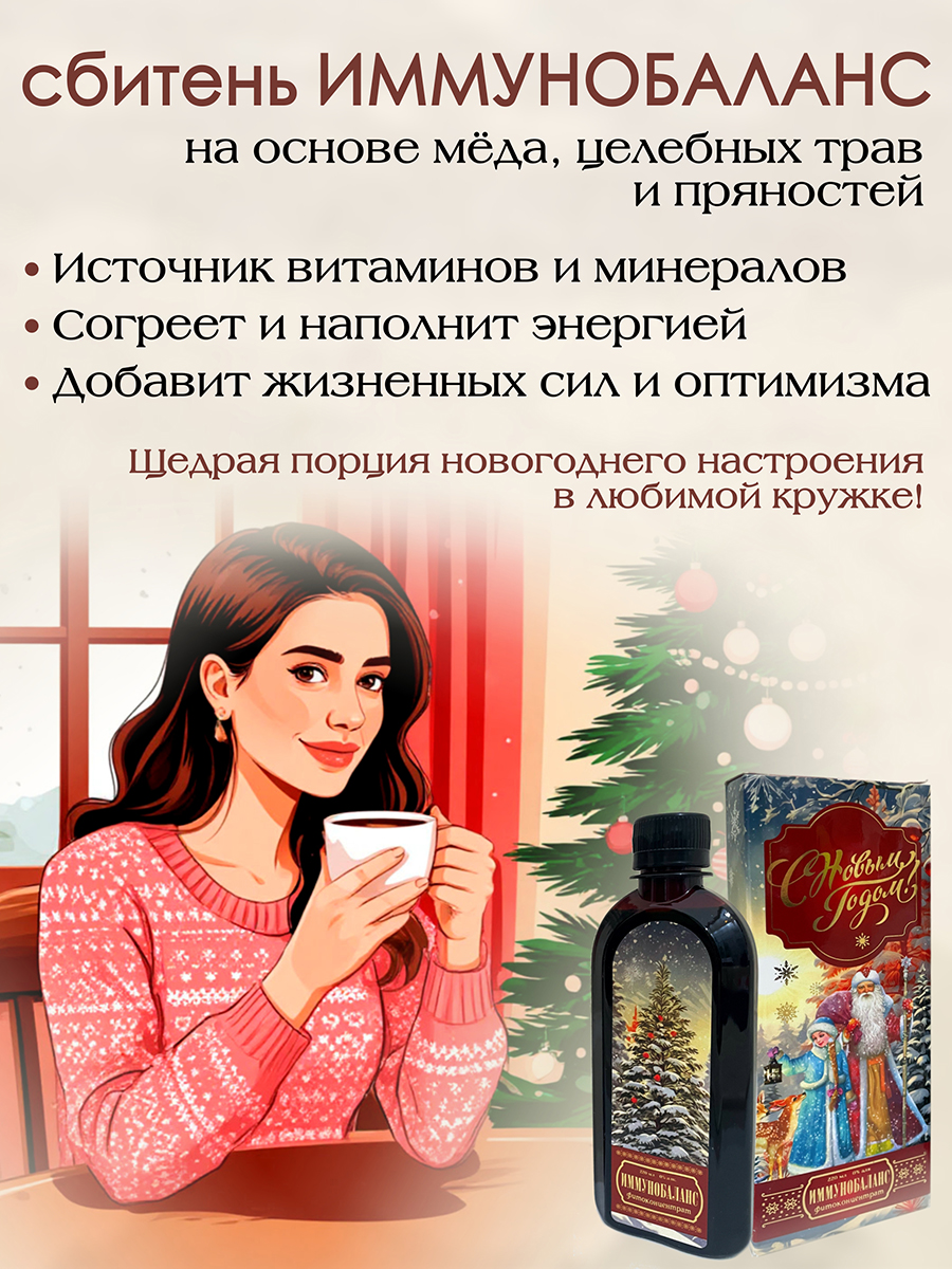Комплект Сбитень " С НОВЫМ ГОДОМ" (Иммунобаланс) 200мл + Травяной сбор "Пихтовый" 60 ф\п