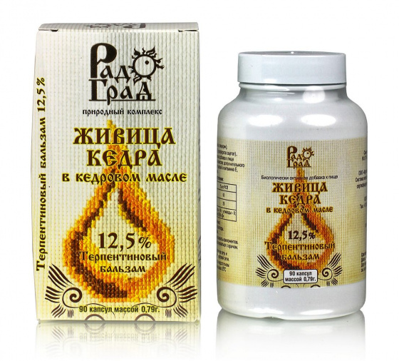 Живица кедра в кедровом масле. 12,5% Терпентиновый бальзам. 90 капсул