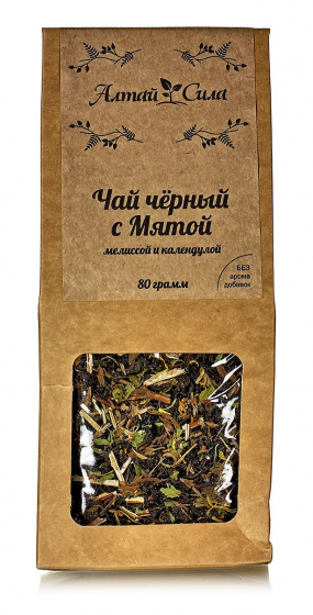 Чай чёрный с МЯТОЙ, мелиссой и календулой, 80гр.