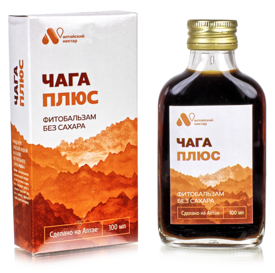 Фито бальзам Чага + без сахара 100мл Чага березовая натуральная, чага березовый гриб, алтайская чага