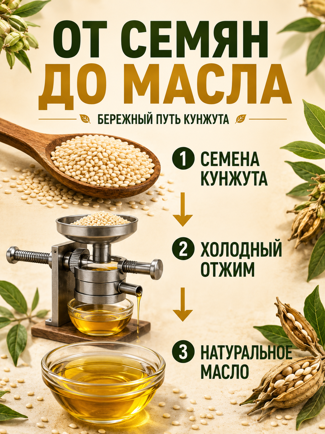 Масло Кунжутное  ( 100мл )  Алтайское холодного отжима. Original Altay