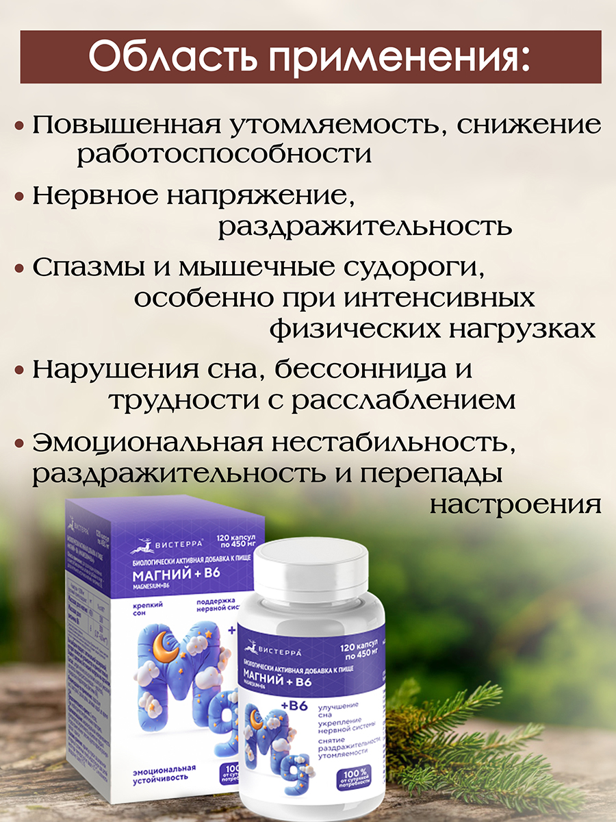 Магний + В6  для поддержки нервной системы. 120 капс