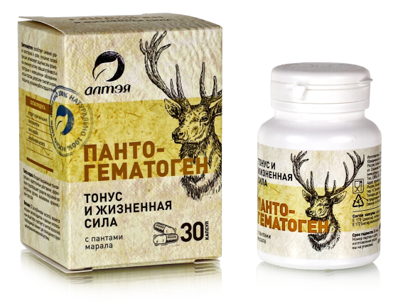 Пантогематоген с пантами марала и витамином С (тонус и жизненная сила). 30 капсул по 500мг