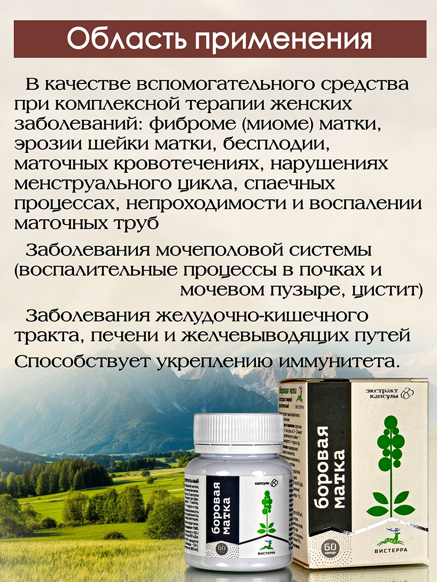 Боровая Матка экстракт. Для поддержания здоровья мочеполовой системы у женщин. 60 кап