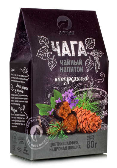 Чага с цветками шалфея и кедровой шишкой, 80гр. чаговый чай Чага березовая натуральная, чага березовый гриб, алтайская чага, травяной чай 