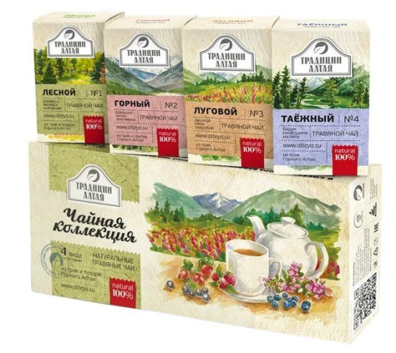 Набор травяного алтайского чая Чайная коллекция 4 вида по 50 гр. Горный чай, Таежный чай, Лесной чай, Луговой чай