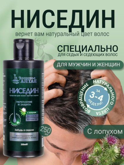 Ниседин с лопухом от седины Средство для восстановления природного цвета волос, 250мл