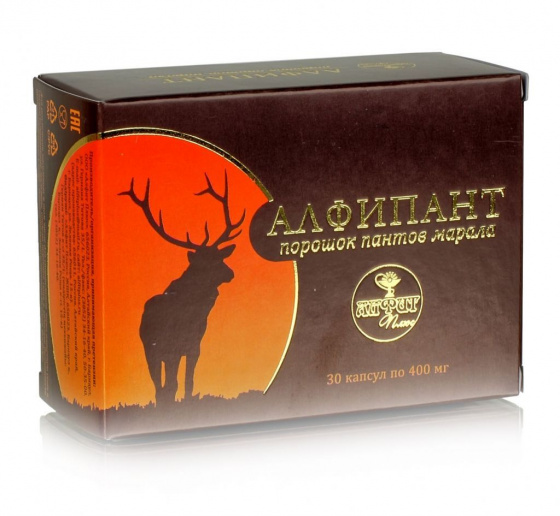 Капсулы. "Алфипант". Порошок пантов марала. 30 капсул по 400мг.