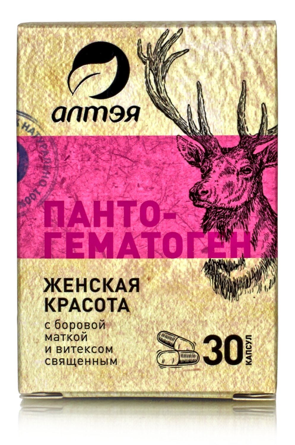 Пантогематоген с красной щеткой и боровой маткой (женская красота). 30 капсул по 500мг