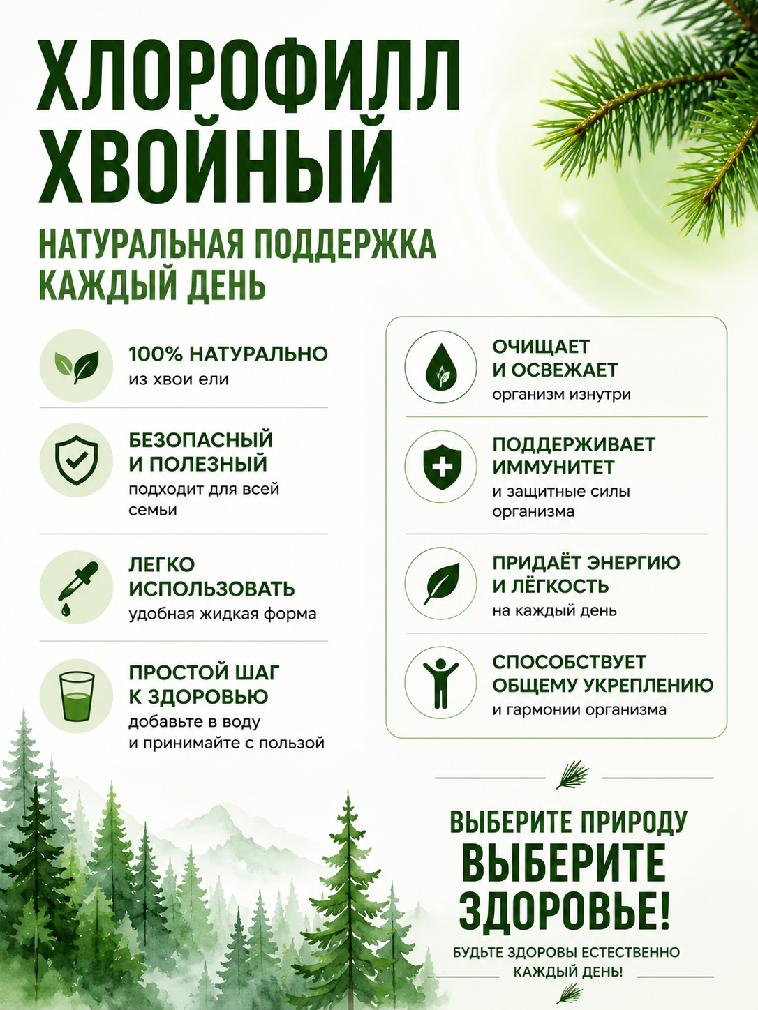 Хлорофилл жидкий хвойный детокс и похудение, от отеков, лимфодренаж