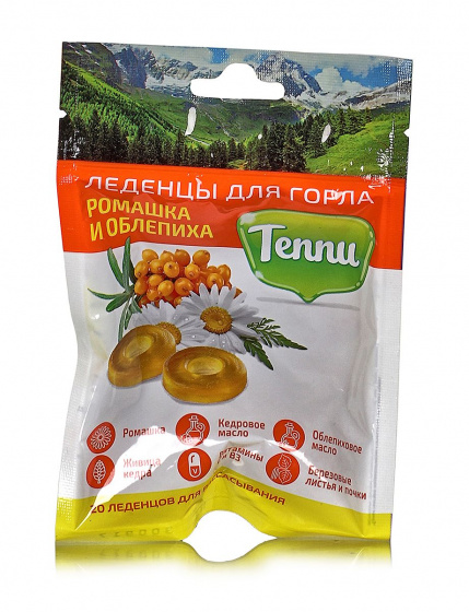 Леденцы для горла Ромашка и облепиха Теппи в саше-пакете, 20шт