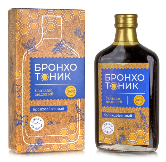 Бронхотоник 250 мл / медовый бальзам / для бронхов и легких / ОРЗ / кашель / простуда / бронхит / воспаление легких