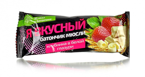 Батончик мюсли "Я вкусный". Клубника в белой глазури 25гр.
