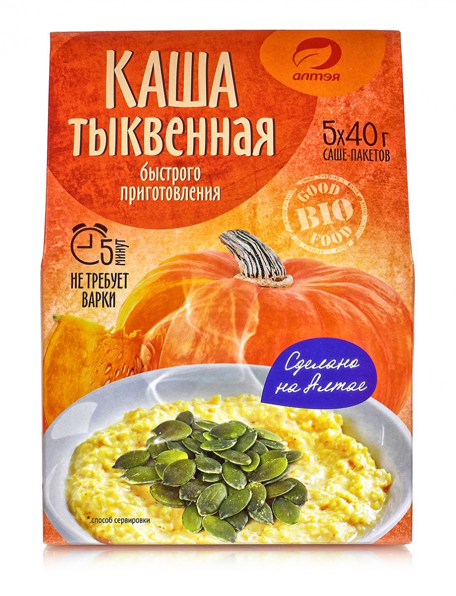 Каша Тыквенная (тыквенная мука, пшенные хлопья, кукурузные хлопья) 5  пакетов по 40гр. купить в Москве в одном из наших магазинов или с  бесплатной доставкой по Москве в интернет-магазине по низкой цене. Рецепты,