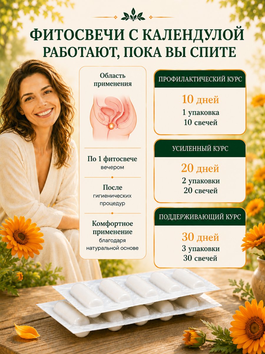 Фитосвечи гинекологические при беременности с Календулой ректально вагинальные  Здоровье Алтая 10 шт.