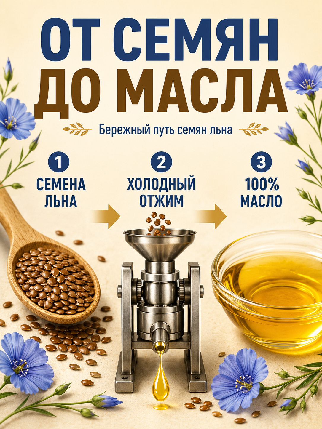 Масло Льняное ( 500мл )  Алтайское холодного отжима. Original Altay