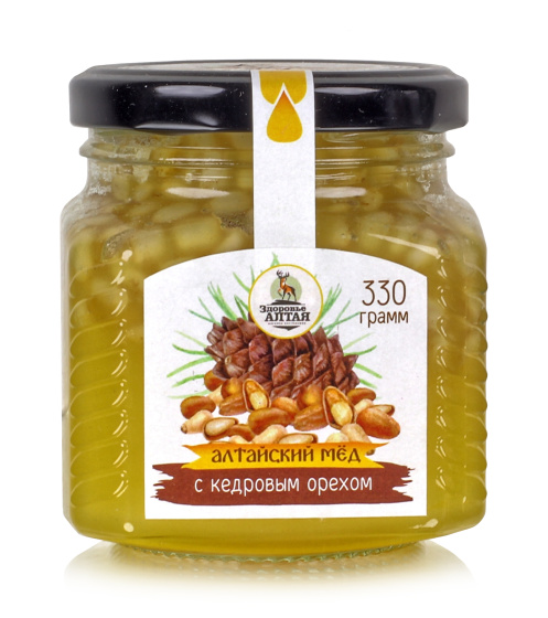 Алтайский мед с кедровым орехом, стекло 330гр.