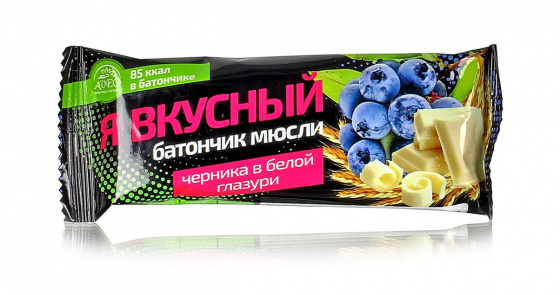 Батончик мюсли "Я вкусный". Черника в белой глазури 25гр.