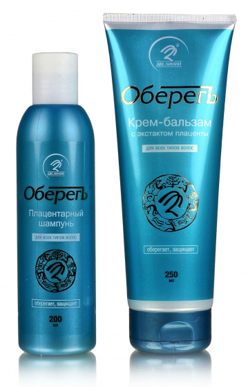 Набор для укрепления волос. Оберег Плацентарный Шампунь + Бальзам (несмываемый)