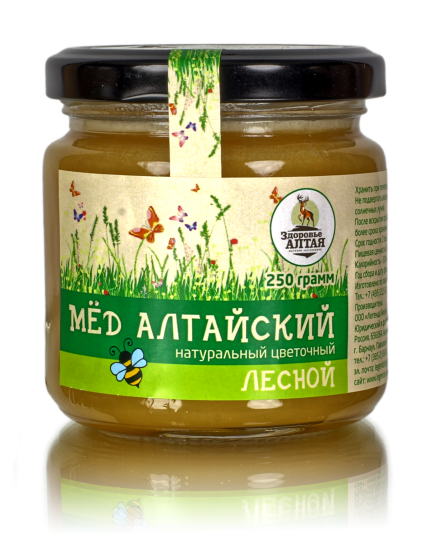 Мед Лесной  ( стекло 250гр.)  насыщенный и терпкий вкус Алтая