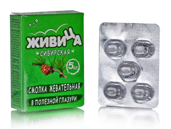 Смолка жевательная "Живица Сибирская" в глазури БЕЗ САХАРА (с пчелиным воском) 5шт по 0.8гр