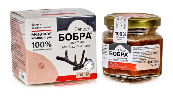 Медовая композиция "Секрет бобра" с пантами алтайского марала (быстрое восстановление) 100гр