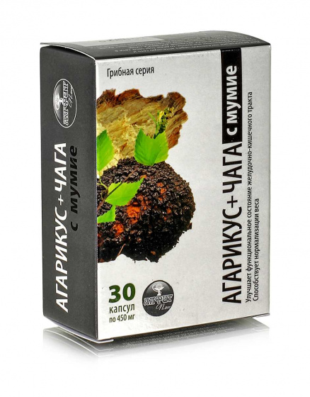 Гриб Агарикус + гриб Чага + алтайское Мумие в капсулах, 30 кап Грибная серия